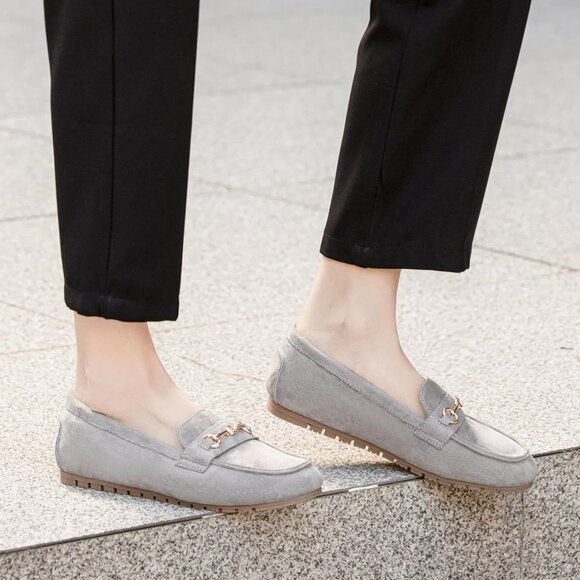 Women's Grey Suede Arch Support Casual Slip on Comfort Dressy Penny Loafers - Picture 5 of 7